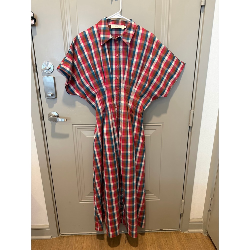 Anthropologie Exquise Tobie Shirt Dress Red Plaid Size Medium